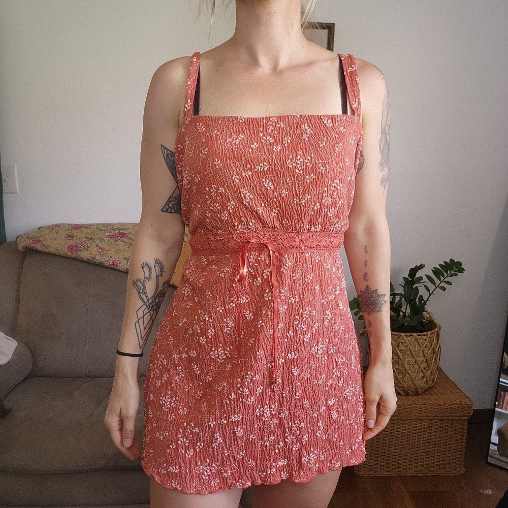 Y2k Floral Tie Waist Tank Top Size 26/28